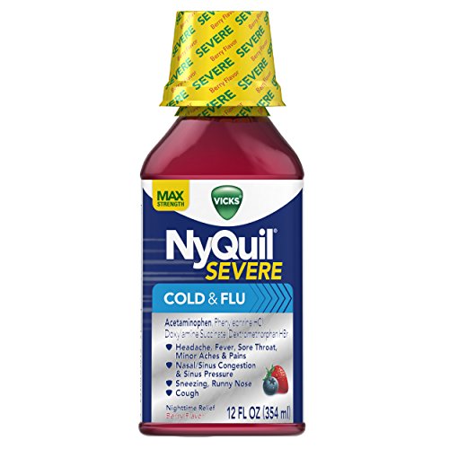 Vicks NyQuil Severe Cold & Flu Relief Berry Flavor Liquid 12 Fl Oz (Pack of 6)