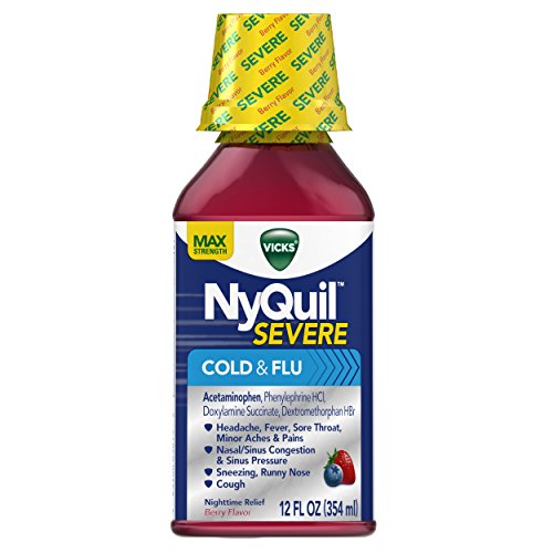 Vicks NyQuil Severe Cold & Flu Relief Berry Flavor Liquid 12 Fl Oz (Pack of 6)