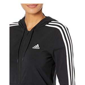 adidas Women's Essentials Single Jersey 3-Stripes Full-Zip Hoodie, Black/White, Medium