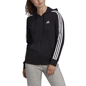 adidas women’s essentials single jersey 3-stripes full-zip hoodie, black/white, medium