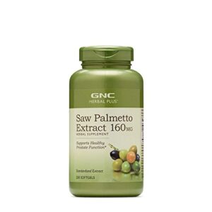 gnc herbal plus saw palmetto extract 160mg, 200 capsules, supports healthy prostate health