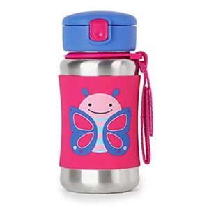 skip hop toddler sippy cup with straw, zoo stainless steel straw bottle, butterfly