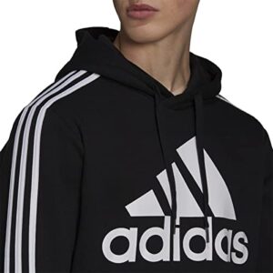 adidas Men's Standard 3-Stripes Fleece Hooded Sweatshirt, Black/White, Large