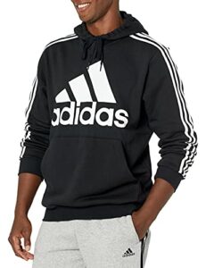 adidas men’s standard 3-stripes fleece hooded sweatshirt, black/white, large