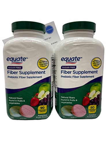 Equate Sugar Free Prebiotic Fiber Supplement Chewable Tablets Bundle: (2) 90 ct Bottles & ThisNThat Tip Card