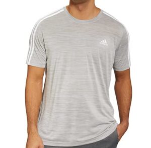 adidas men’s 3 stripe tech tee moisture wicking fabric relaxed fit 1465164 (grey heather, small)