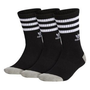 adidas originals men’s roller crew socks (3-pair), black/white/heather grey, large