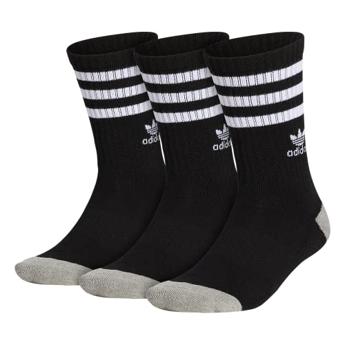 adidas Originals Men's Roller Crew Socks (3-Pair), Black/White/Heather Grey, Large