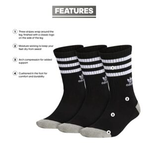 adidas Originals Men's Roller Crew Socks (3-Pair), Black/White/Heather Grey, Large