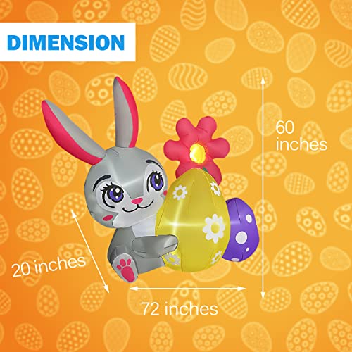 BLOWOUT FUN 5ft Inflatable Easter Bunny with Flower and Egg Decoration, LED Lighted for Indoor Outdoor Blow Up Lawn Yard Decor