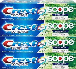 crest complete whitening plus scope outlast ultra toothpaste 6.5 oz (184g) – pack of 4