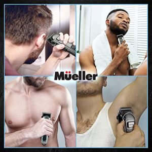 Mueller Hair Clippers Kit Cordless, Dual Voltage Beard Trimmer for Men with Rechargeable Battery & Digital Display, 3h of Running Time