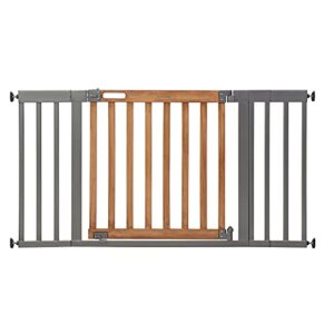 summer west end safety baby gate, honey oak stained wood with slate metal frame – 30” tall, fits openings up to 36” to 60” wide, baby and pet gate for wide spaces and open floor plans