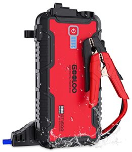 gooloo jump starter battery pack – 1500a peak car jump box, water-resistant battery booster for up to 8.0l gas or 6.0l diesel engine,12v supersafe portable jumper starter with quick charge,type c port