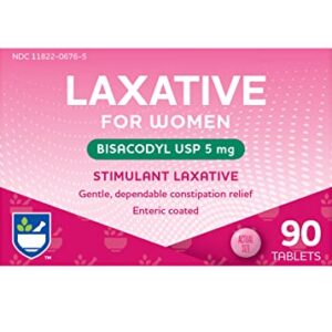 Rite Aid Women's Stimulant Laxative Tablets, Bisacodyl USP, 5 mg - 90 Count | Constipation Relief | Coated for Easy Swallowing | Laxatives for Constipation for Women | Women Health | Stool Softener