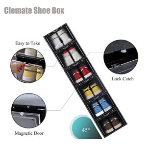 Clemate Shoe Storage Box,Set of 8,Shoe Box Clear Plastic Stackable,Drop Front Shoe Box with Lids,Shoe Organizer and Shoe Containers For Men/Women,Easy Assembly,Fit up to US Size12