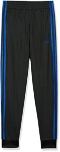 adidas boys’ iconic tricot jogger pants, black with collegiate royal, large (14/16)
