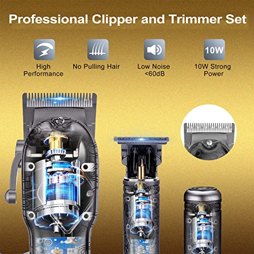 EHJYO Hair Clippers for Men, Professional Cordless Clippers for Hair Cutting Barber Clippers and Trimmers Set,USB Rechargeable T-Blade/Beard/Nose Hair Trimmer Set, Gifts for Men Dad Husband Gray