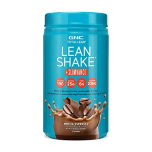 gnc total lean | lean shake + slimvance | weight loss protein powder with 200mg of caffeine | mocha espresso | 20 servings