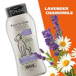 Wahl 4-in-1 Calming Pet Shampoo for Dogs – Cleans, Conditions, Detangles, & Moisturizes with Lavender Chamomile - Pet Friendly Formula - 24 Oz - Model 820000A