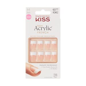 kiss salon acrylic french nail manicure set, medium length, square, “ sugar rush”, nail kit includes pink gel nail glue (net wt. 2 g / 0.07oz.), mini file, manicure stick, and 28 fake nails