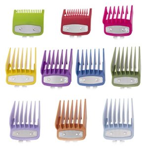 10 pack clipper guards cutting guides compatible with wahl clipper with metal clip/color coded-from 1/16 inch to 1 inch(1.5-25mm)，fits all full size compatible with wahl clippers