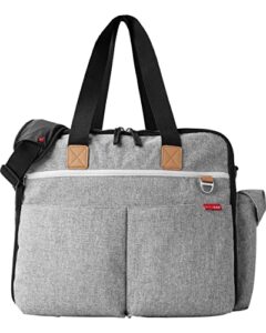 skip hop diaper bag: iconic duo weekender, extra large capacity with changing pad & stroller attachment, grey melange