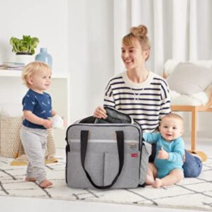 Skip Hop Diaper Bag: Iconic Duo Weekender, Extra Large Capacity with Changing Pad & Stroller Attachment, Grey Melange