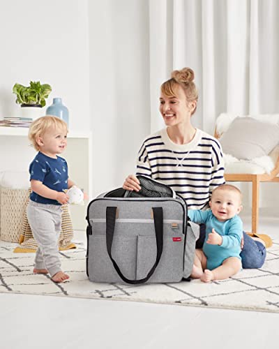 Skip Hop Diaper Bag: Iconic Duo Weekender, Extra Large Capacity with Changing Pad & Stroller Attachment, Grey Melange