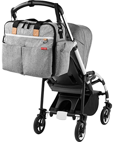 Skip Hop Diaper Bag: Iconic Duo Weekender, Extra Large Capacity with Changing Pad & Stroller Attachment, Grey Melange