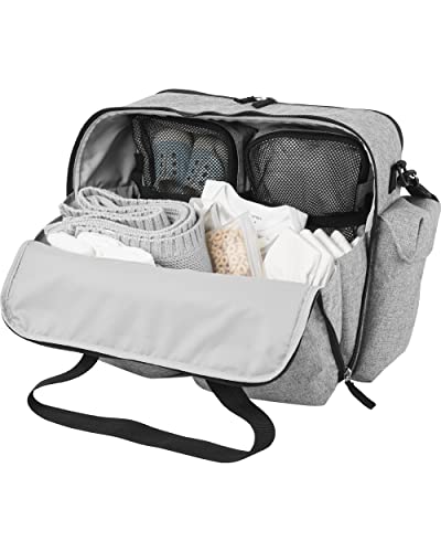 Skip Hop Diaper Bag: Iconic Duo Weekender, Extra Large Capacity with Changing Pad & Stroller Attachment, Grey Melange