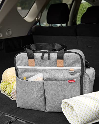 Skip Hop Diaper Bag: Iconic Duo Weekender, Extra Large Capacity with Changing Pad & Stroller Attachment, Grey Melange