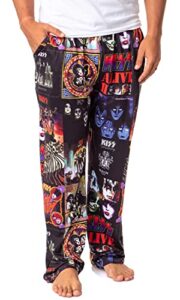 kiss mens’ classic oldies rock band music albums rock and roll over love gun sleep pajama pants (large) black