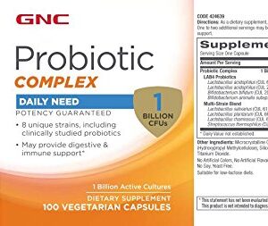 GNC Probiotic Complex Daily Need with 1 Billion CFUs, 100 Capsules, Daily Probiotic Support