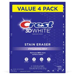 crest 3d white stain eraser teeth whitening toothpaste, polishing mint, 3.1 oz, pack of 4