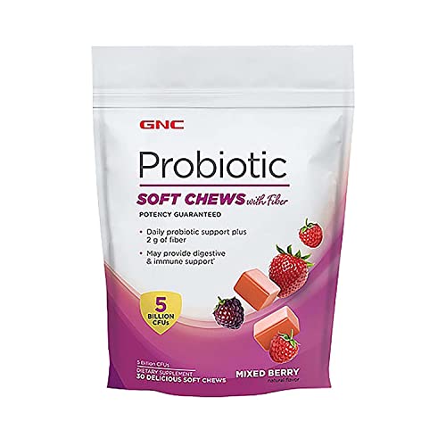 GNC Probiotic Soft Chews with Fiber - Mixed Berry, 30 Chews, Supports Digestive and Immune Health