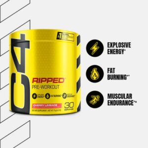 Cellucor C4 Ripped Pre Workout Powder Cherry Limeade | Creatine Free + Sugar Free Preworkout Energy Supplement for Men & Women | 150mg Caffeine + Beta Alanine + Weight Loss | 30 Servings