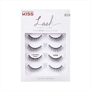 kiss lash couture faux mink false eyelashes multipack, knot-free lash band, reusable, contact lens friendly, easy to apply, ultrafine, tapered, synthetic fake lashes, style little black dress, 4 pairs