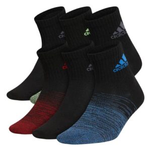 adidas kids-boys/girls superlite quarter socks (6-pair), black/true blue/signal green, large
