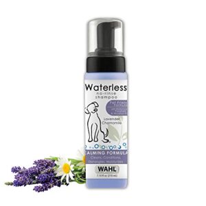 wahl pet friendly waterless no rinse shampoo for animals – lavender & chamomile for cleaning, conditioning, detangling, & moisturizing dogs, cats, & horses – 7.1 oz – model 820014a