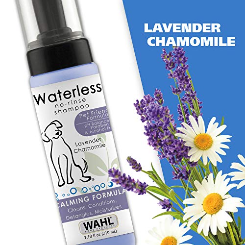 Wahl Pet Friendly Waterless No Rinse Shampoo for Animals – Lavender & Chamomile for Cleaning, Conditioning, Detangling, & Moisturizing Dogs, Cats, & Horses – 7.1 Oz - Model 820014A