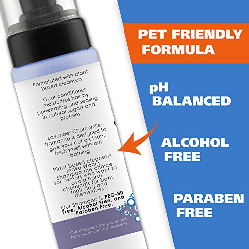 Wahl Pet Friendly Waterless No Rinse Shampoo for Animals – Lavender & Chamomile for Cleaning, Conditioning, Detangling, & Moisturizing Dogs, Cats, & Horses – 7.1 Oz - Model 820014A