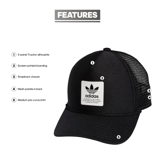 adidas Originals Dispatch Trucker 5-Panel High Crown Mesh-Back Adjustable Strapback Cap, Black/White, One Size