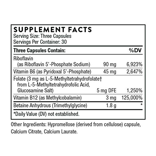 Thorne Methyl-Guard Plus - Active folate (5-MTHF) with Vitamins B2, B6, and B12 - Supports methylation and Healthy Level of homocysteine - Gluten-Free, Dairy-Free, Soy-Free - 90 Capsules