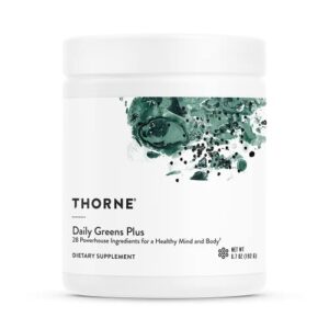 thorne daily greens plus – comprehensive greens powder with matcha, spirulina, moringa and adaptogen, mushroom and antioxidant blends – refreshing, mint flavor 6.7 oz – 30 servings