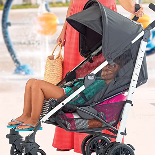 Chicco Liteway Stroller, Compact Fold Baby Stroller with Canopy, Lightweight Aluminum Frame Umbrella Stroller, for Use with Babies and Toddlers up to 40 lbs. | Cosmo/Black/White