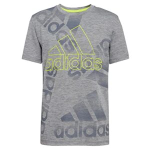 adidas boys short sleeve aeroready® bos toss tee t shirt, charcoal grey heather, large us