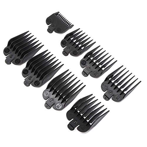 8 Pcs Professional Hair Clipper Combs Guides, Wahl Replacement Guards Set #3171-400 – 1/8” to 1” Fits Most Size Wahl Clippers/Trimmers, Black