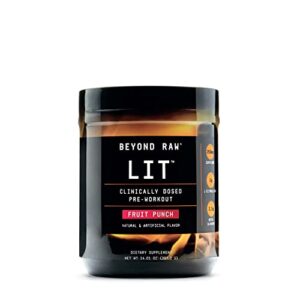 beyond raw lit | clinically dosed pre-workout powder | contains caffeine, l-citruline, and beta-alanine, nitrix oxide and preworkout supplement | fruit punch | 30 servings