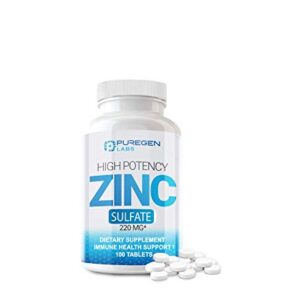 Zinc 220mg [High Potency] Supplement – Zinc Sulfate for Immune Support System 100 Tablets